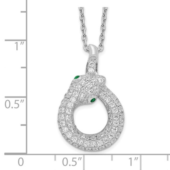 925 Sterling Silver Snake Pendant with CZ stones Micro Pave w 18" Chain & 2" ext - Picture 5 of 6
